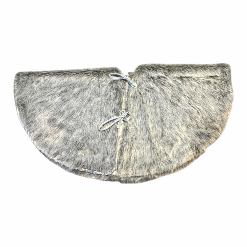 Northlight 36” Faux Fur Christmas Tree Skirt Gray Beige Plush Holiday Decor